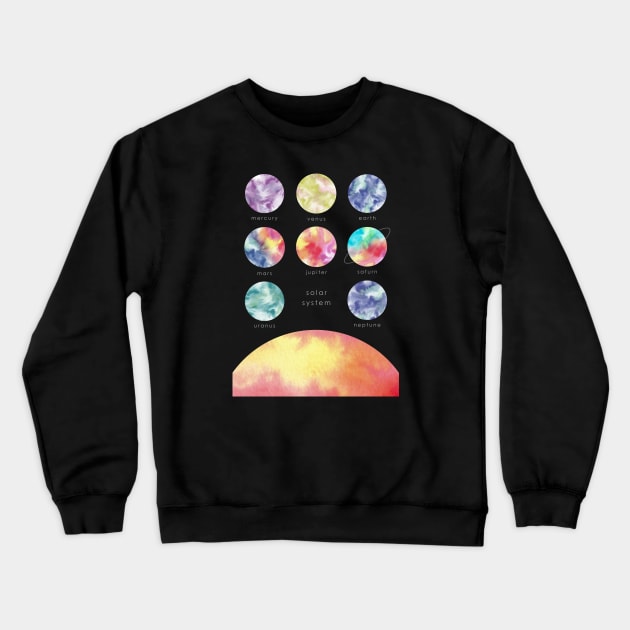 Minimalist Watercolors Solar System Crewneck Sweatshirt by ferinefire